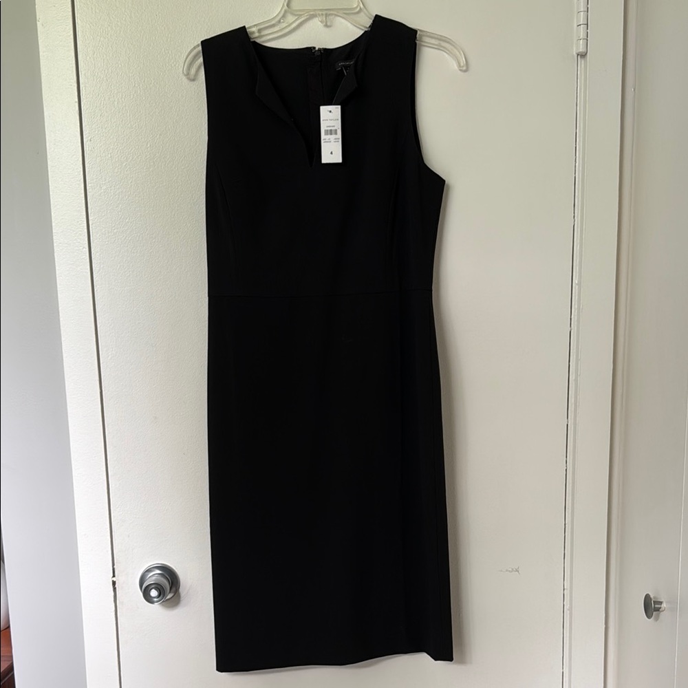 Ann Taylor Black Sheath Midi Dress V-Neck Sleeveless
